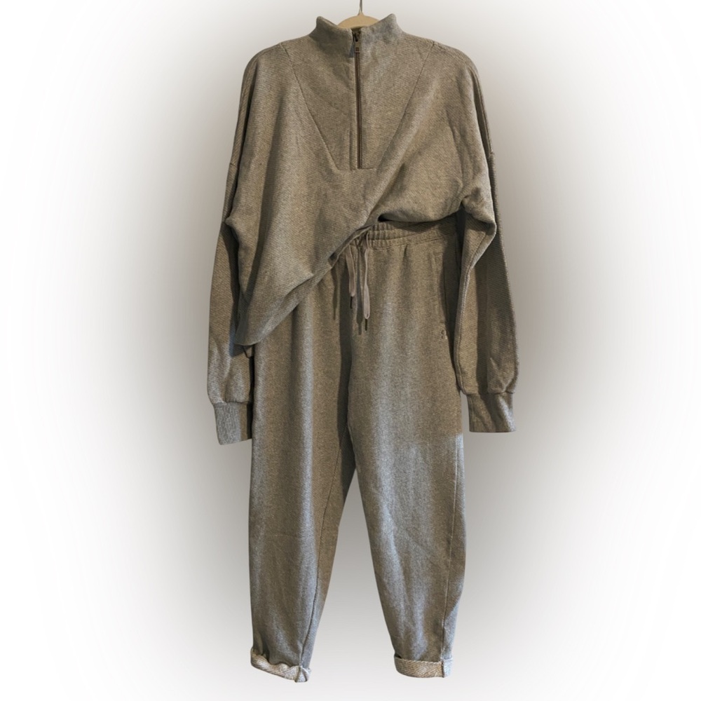 Sweaty Betty Nestle Up Sweat Set 1/4 Zip Pullover Taper Trouser Grey $228 - Picture 4 of 13